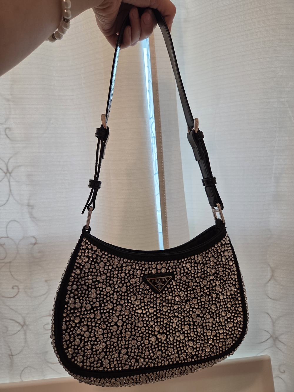 Black Crystal-Embellished Shoulder Bag - Picture 8 of 11